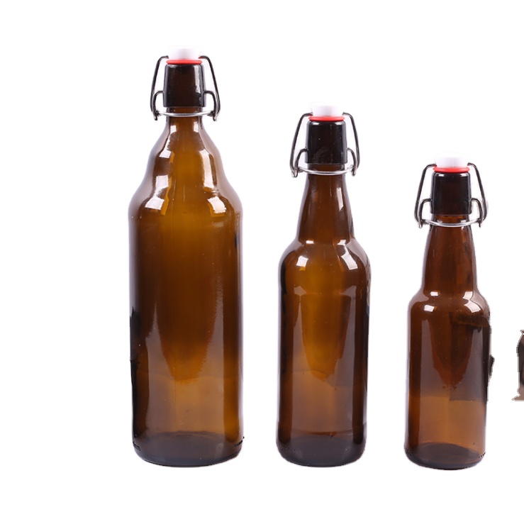 Empty sealed 330ml 1000ml 500 ml glass amber bottle of beer swing top with lid