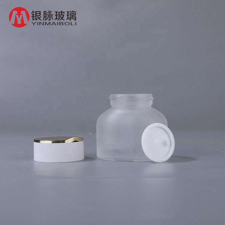 Empty sets clear frosted glass cream jar glass flat bottle for toner lotion cosmetic packaging