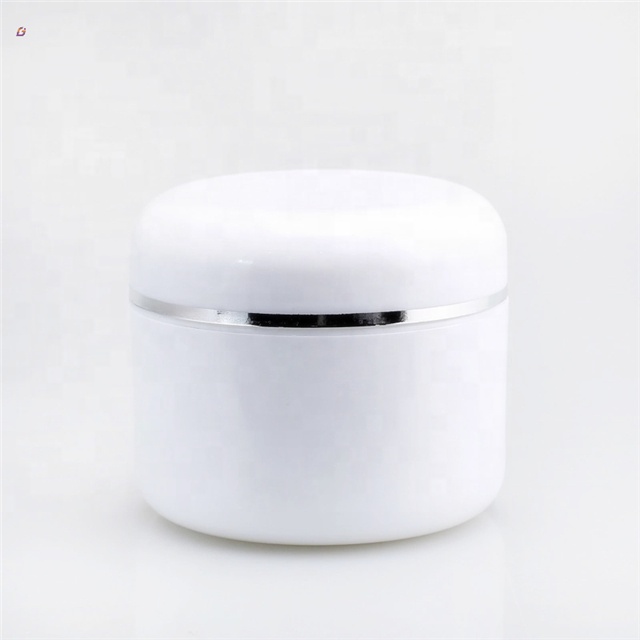 Empty silver edge unique white plastic 30ml face cream jar