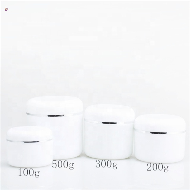 Empty silver edge unique white plastic 30ml face cream jar