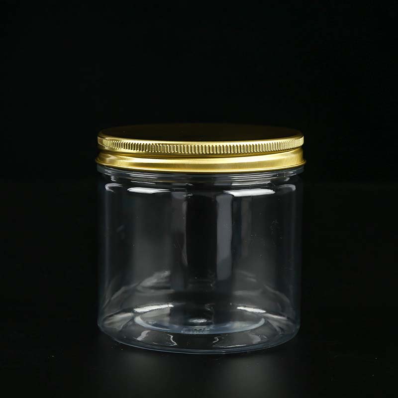Empty skincare cosmetic  PET clear jar  packaging plastic jar with gold lid 30g 50g 60g 80g 100g 120g 150g 200g 250g 500g 1000g