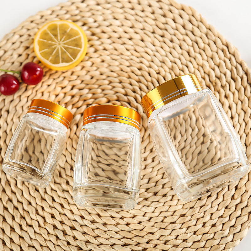 Empty square 50ml 100ml 180ml 280ml 380ml 500ml 730ml honey jam jar storage glass jars bottles in bulk