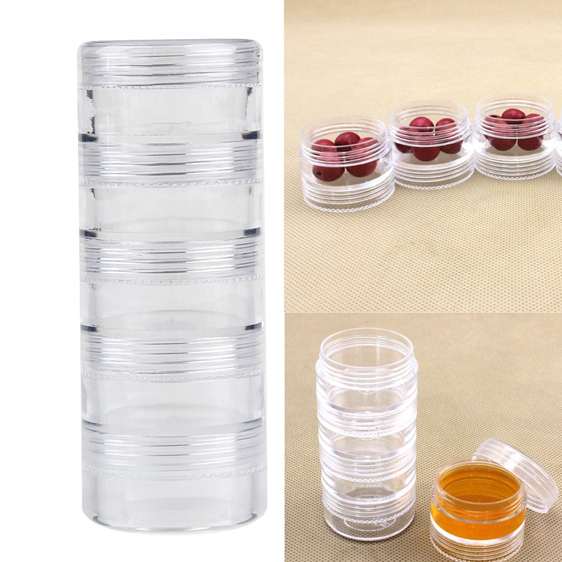 Empty stackable Cosmetic Storage Box Case 3g 5g 10g five Compartments plastic jar For Nail Art Rhinestone Bead Gems Paillette