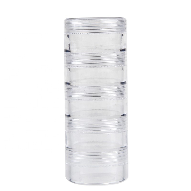 Empty stackable Cosmetic Storage Box Case 3g 5g 10g five Compartments plastic jar For Nail Art Rhinestone Bead Gems Paillette