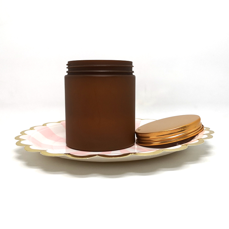 Empty tall plastic frosted amber jar 250 ml for body scrub cream