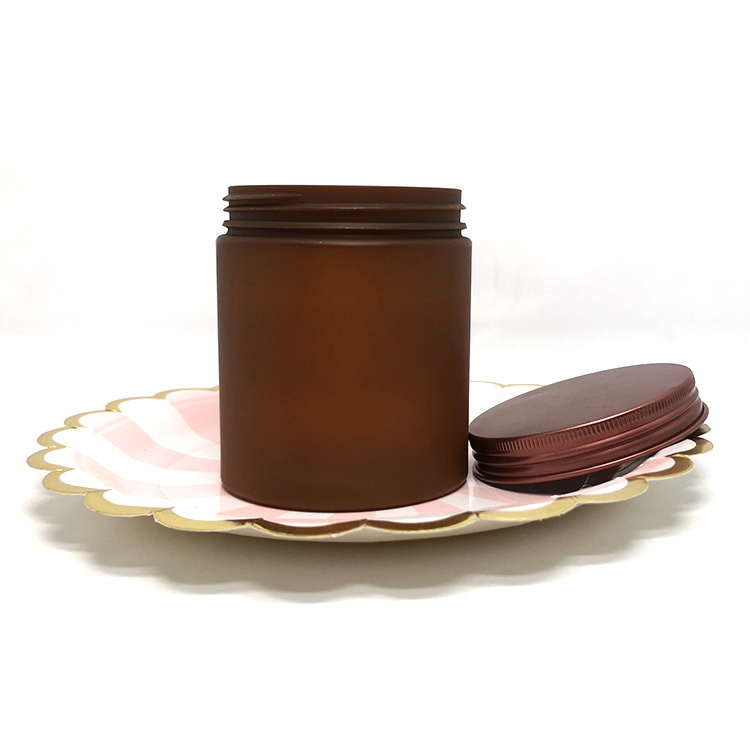 Empty tall plastic frosted amber jar 250 ml for body scrub cream