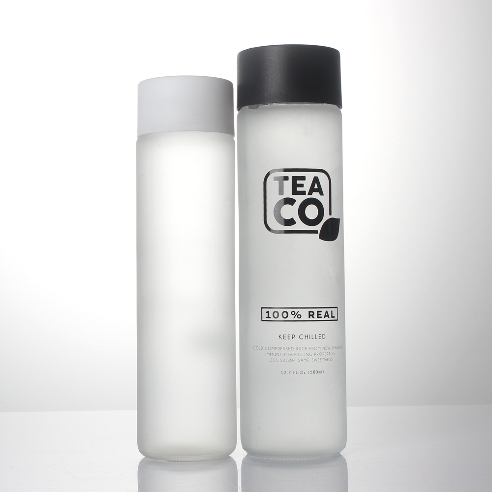 Empty transparent 1000ml 750ml 500ml 375ml high flint juice drink beverage mineral water voss glass bottle with plastic lid