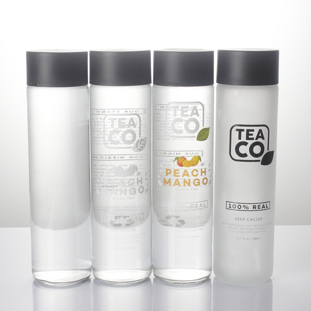 Empty transparent 1000ml 750ml 500ml 375ml high flint juice drink beverage mineral water voss glass bottle with plastic lid