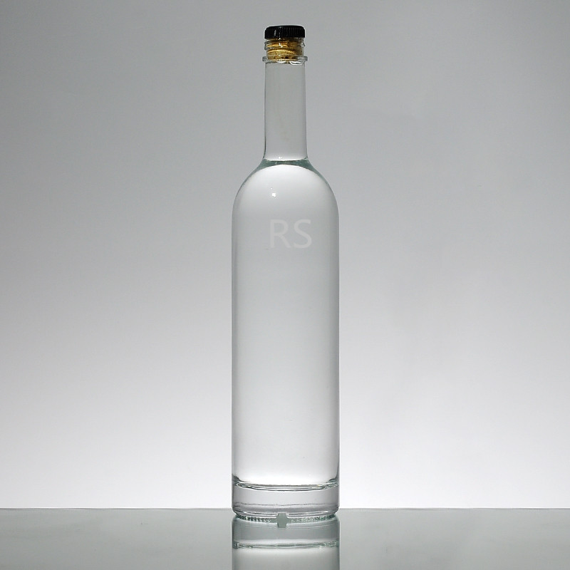 Empty transparent 700ml cork top clear vodka glass bottle 1L spirit glass wine bottles for liquor wholesale