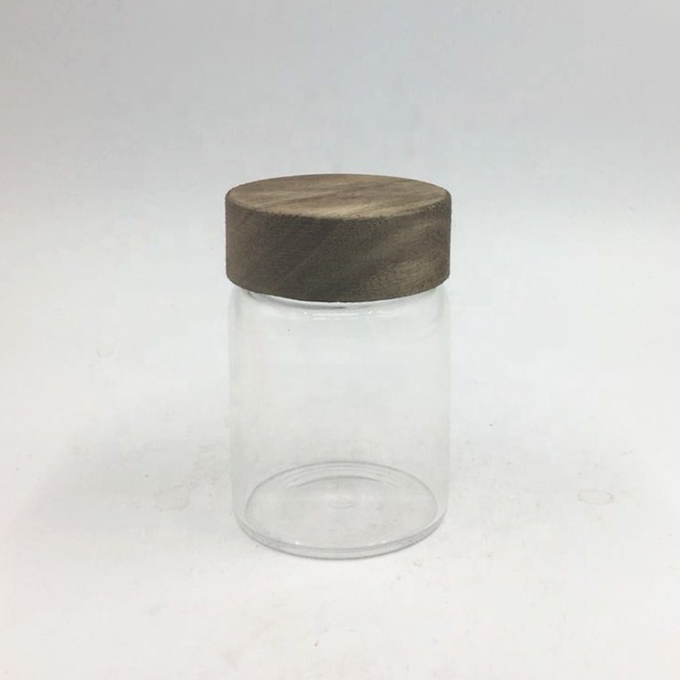 Empty unique 6oz 180ml 250g Borosilicate glass honey jar storage jar&bottles canning food bottles container with wood screw lid