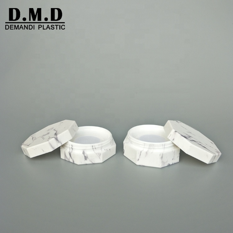 Empty unique luxury marble makeup powder jar with mesh lid