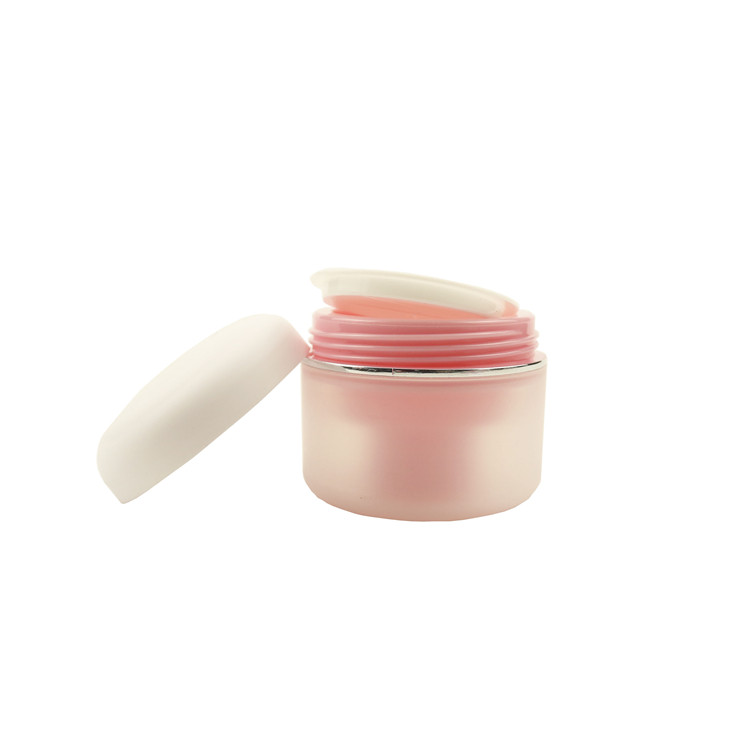 Empty white black pink blue plastic double wall small face cream jar 1oz 2oz for cosmetic with screw lid
