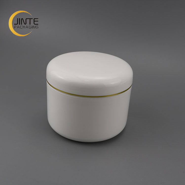 Empty  white plastic double wall PP can with hot stamping line   500ml big size hair mask jar