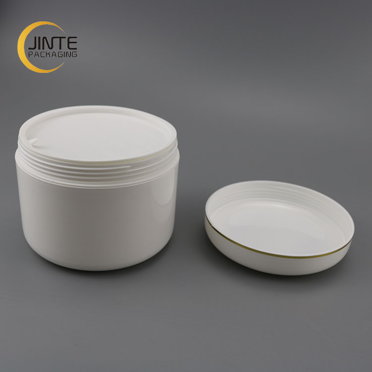 Empty white plastic double wall PP can with hot stamping line 500ml big size hair mask jar