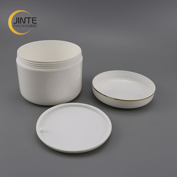 Empty white plastic double wall PP can with hot stamping line 500ml big size hair mask jar