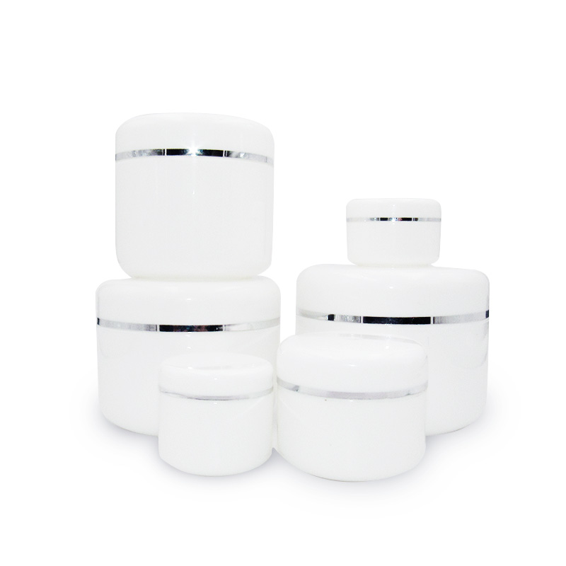 Empty white silver edge portable 10g 20g 30g 50g 100g 150g 250g refillable plastic cosmetic makeup face cream jar with screw lid