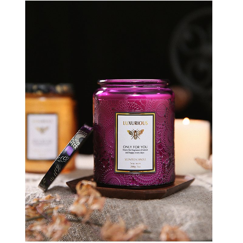 Empty wholesale 250ML luxury fancy glass colored and design mason candle jar for candle making with lid