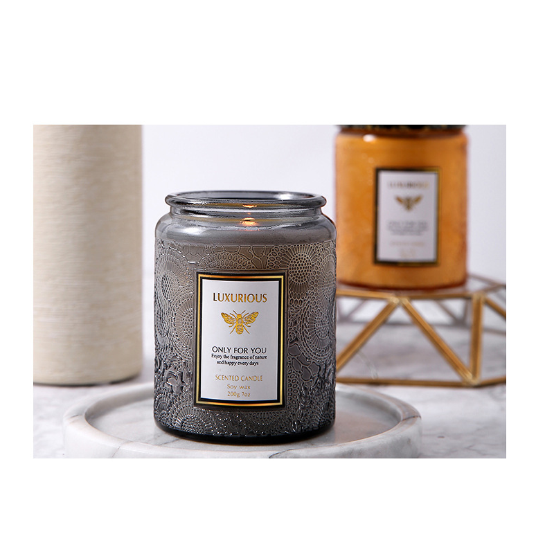 Empty wholesale 250ML luxury fancy glass colored and design mason candle jar for candle making with lid