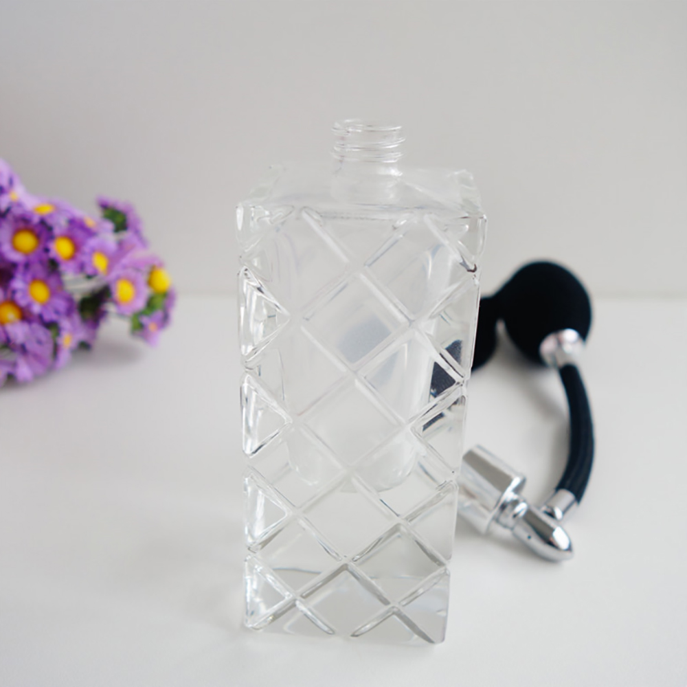 Empty wholesale 30ml glass perfume bottle with colourful airbag,perfume bottle crimping machine