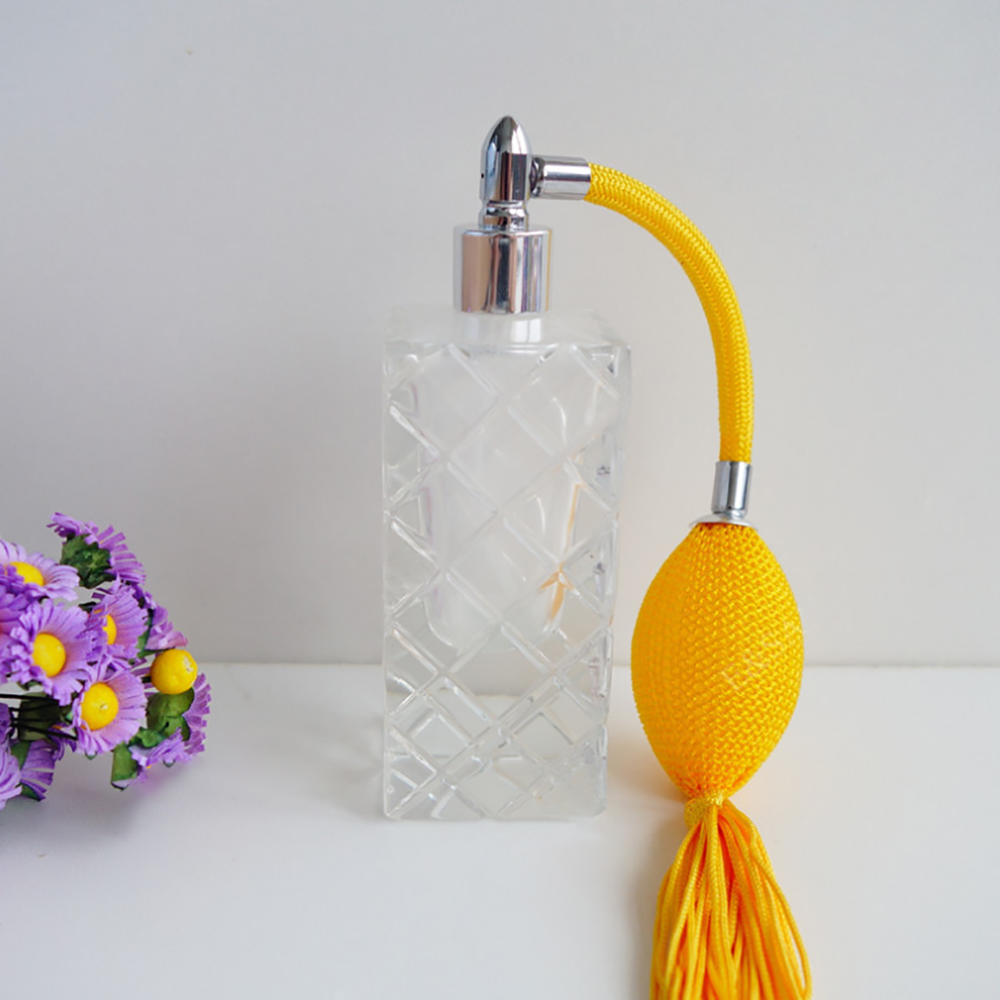 Empty wholesale 30ml glass perfume bottle with colourful airbag,perfume bottle crimping machine