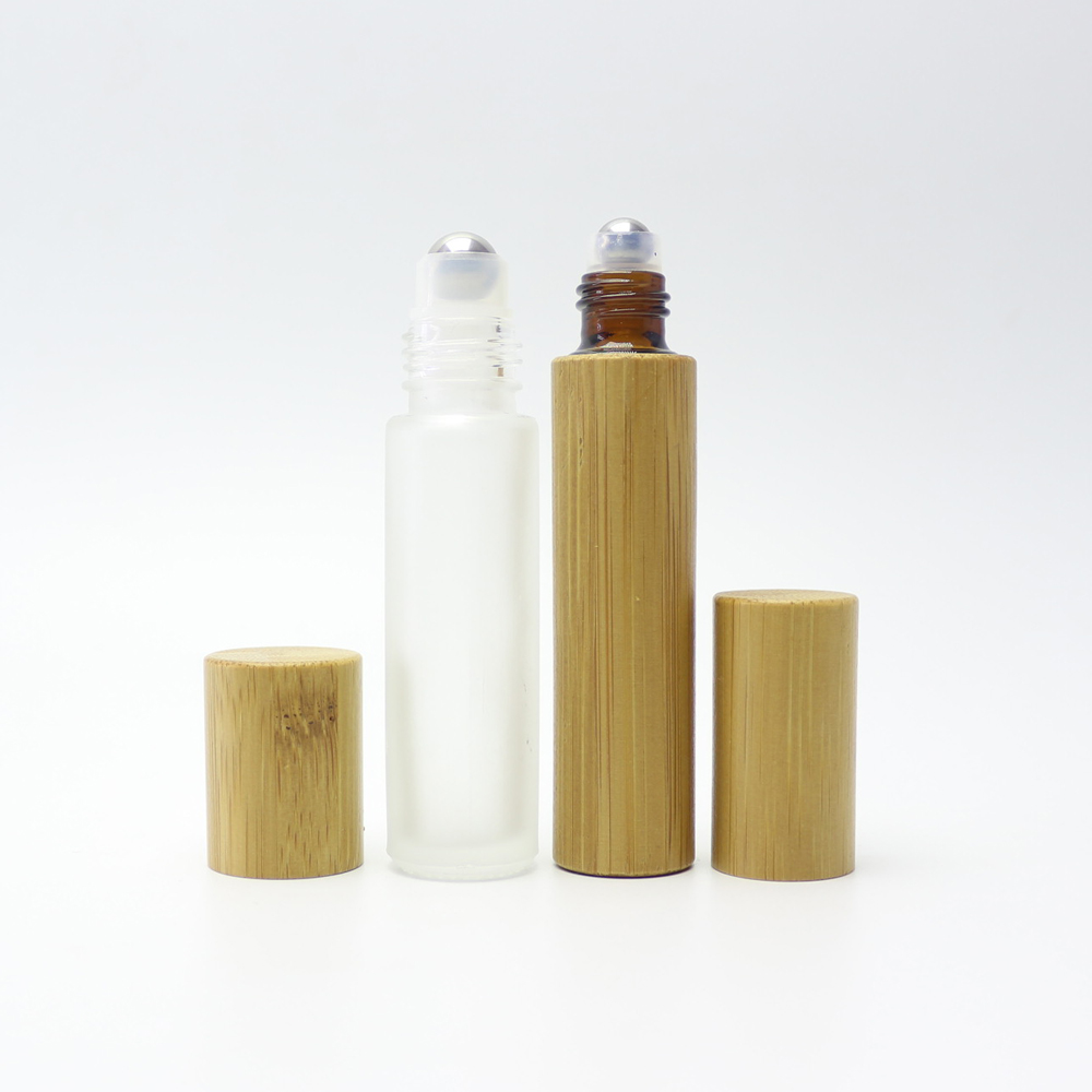 Empty wholesale clear frosted cosmetic bamboo packaging cream jar and bamboo lotion pump bottle roll on bottle BGJ-888S