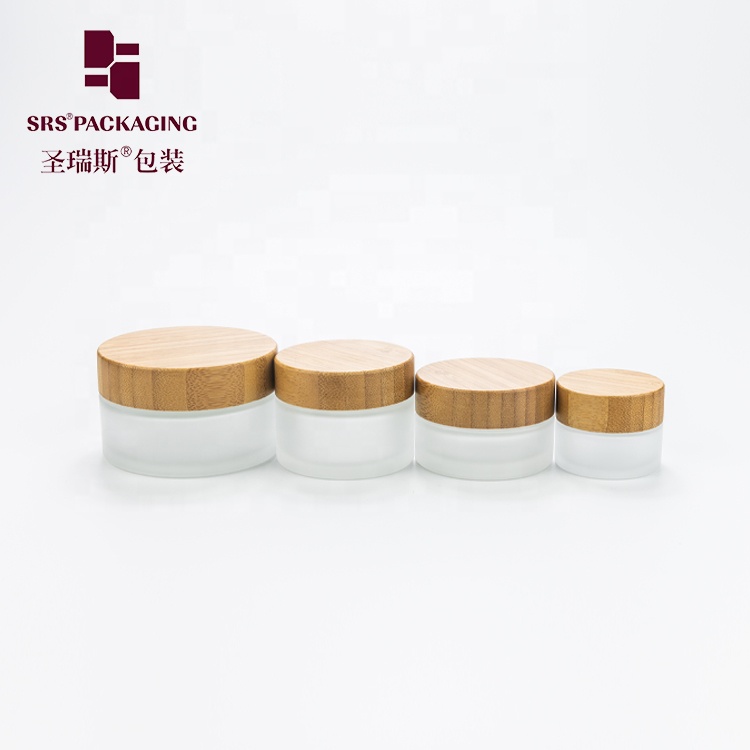 Empty wholesale cosmetic packaging natural 30g 50g glass jar with bamboo lid