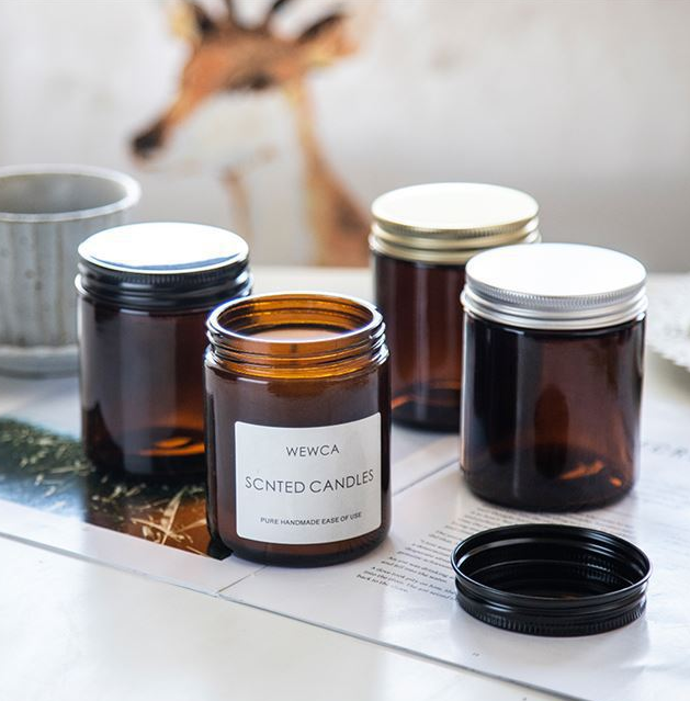 Empty wide mouth 4 oz amber glass jar for cream and candles