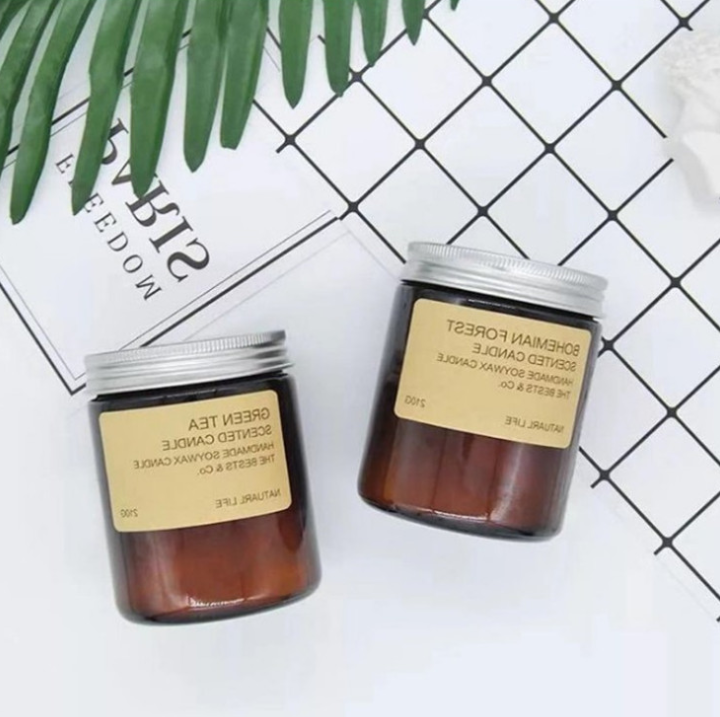 Empty wide mouth 4 oz amber glass jar for cream and candles