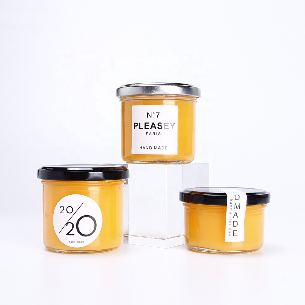 Empty wide mouth chili sauce packing jar with airtight lid with custom labels