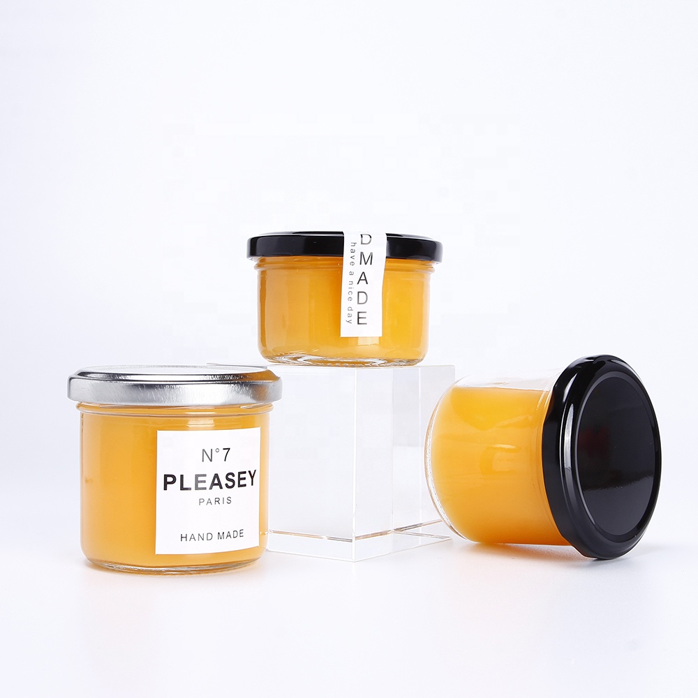 Empty wide mouth chili sauce packing jar with airtight lid with custom labels