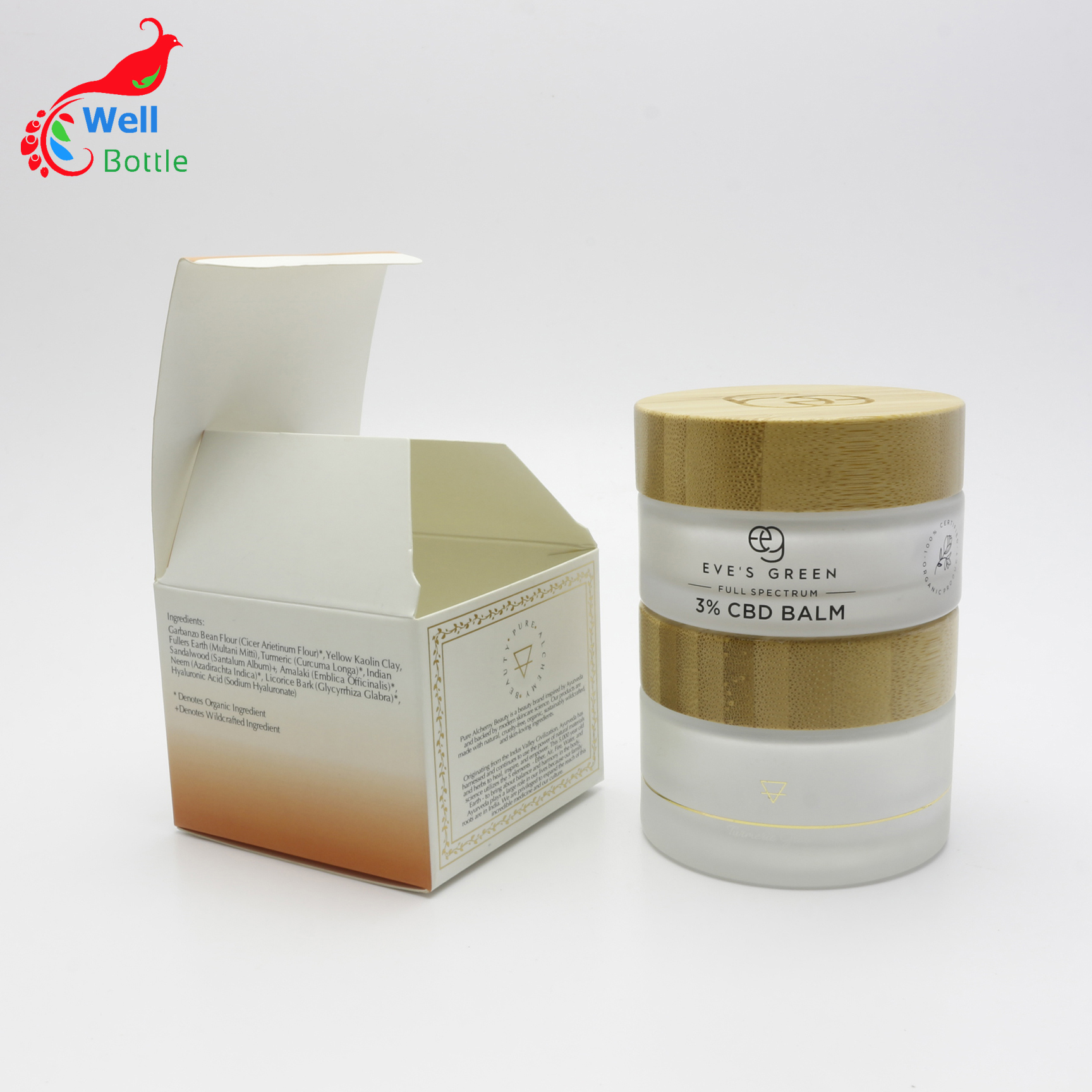 Empty wood grain cover green matte glass jar 30ml skin care scrub frosted bottle consmetic cream jar J098E