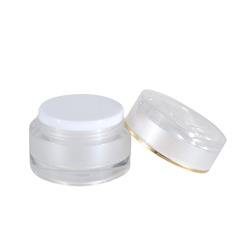 Empty10g Pearly white pink gold red cosmetic packaging acrylic cream jar with rose cap