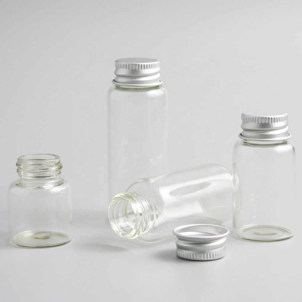 Empty8ml 15ml 20ml 30ml Clear Glass Bottle With Aluminum screw Cap  Small Glass Small Vials For Essential Oil Use