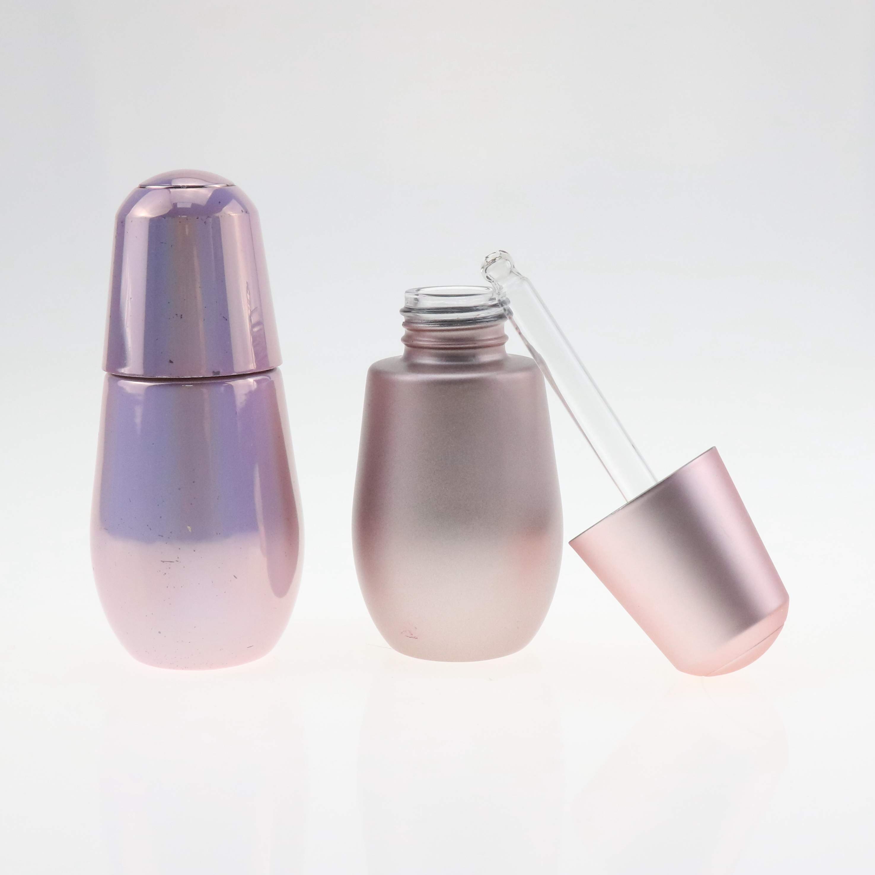 Emtpy 30ml 50ml thin tall clear tube glass cosmetic serum dropper bottle