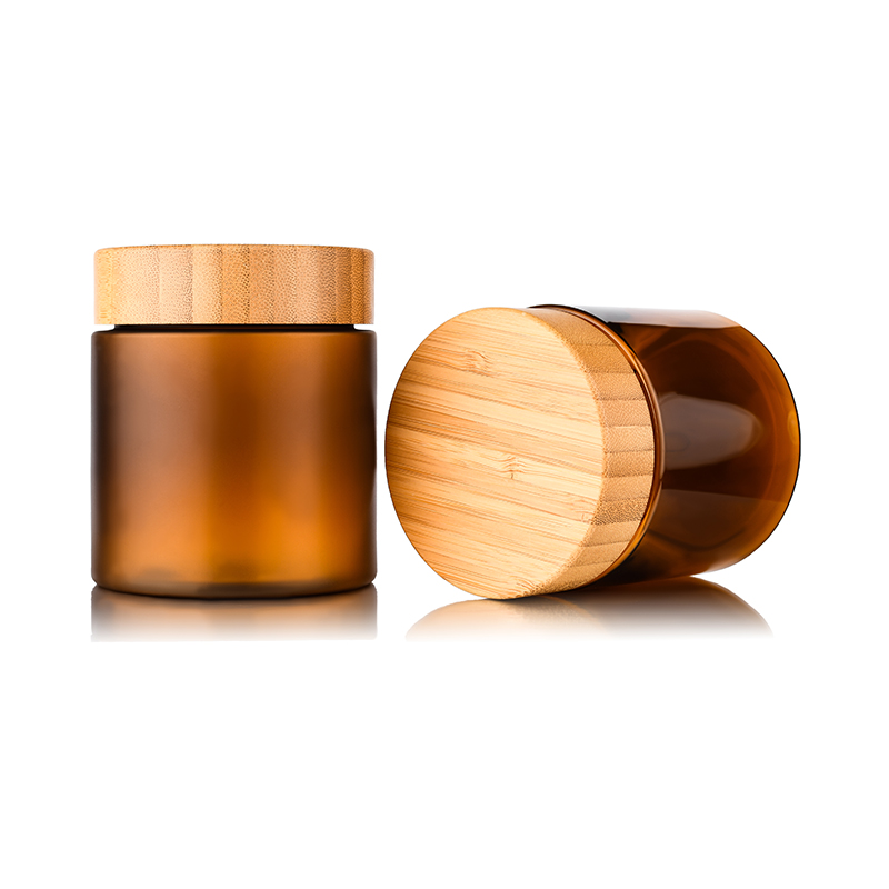 Engrave logo food grade container 150ml 250ml 500ml frosted clear amber pet plastic cosmetic jar with bamboo lid