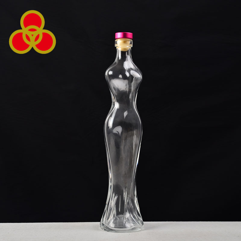 Engraved clear women body shaped glass empty liquor bottle
