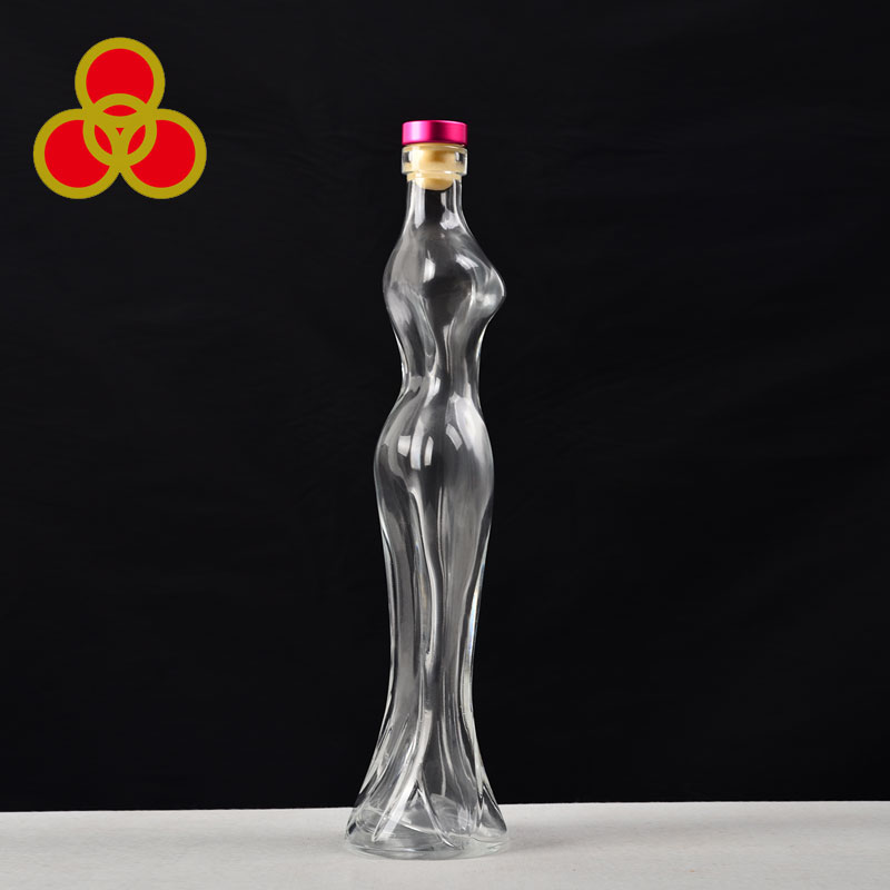 Engraved clear women body shaped glass empty liquor bottle