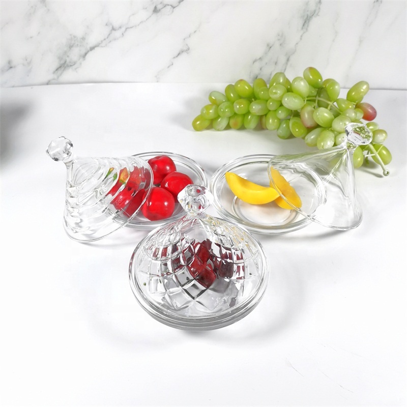 Engraved factory French Taji wholesale clear new glass candy pot customized golden ion plating glassware for home and restaurant
