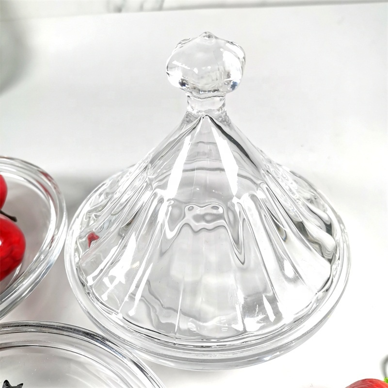 Engraved factory French Taji wholesale clear new glass candy pot customized golden ion plating glassware for home and restaurant
