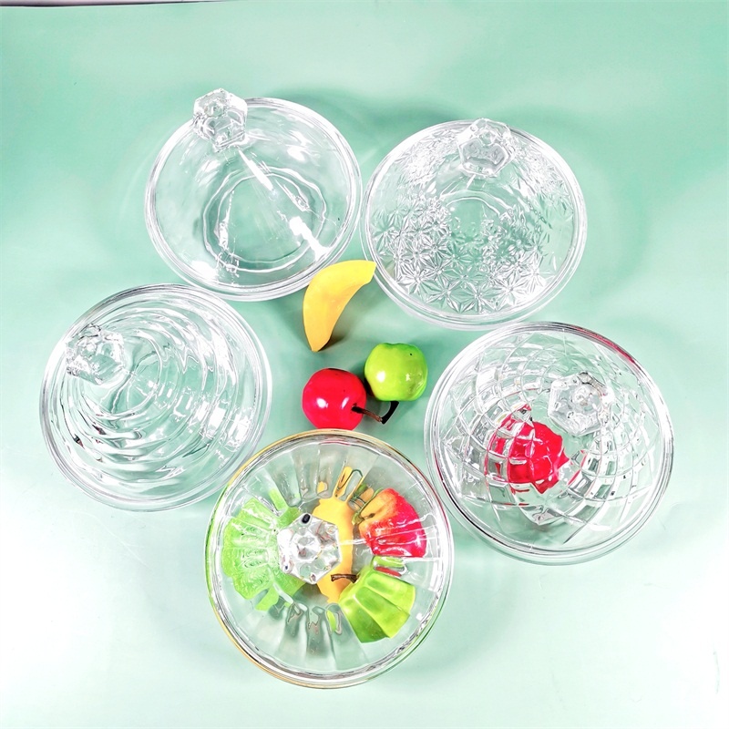 Engraved factory French Taji wholesale clear new glass candy pot customized golden ion plating glassware for home and restaurant