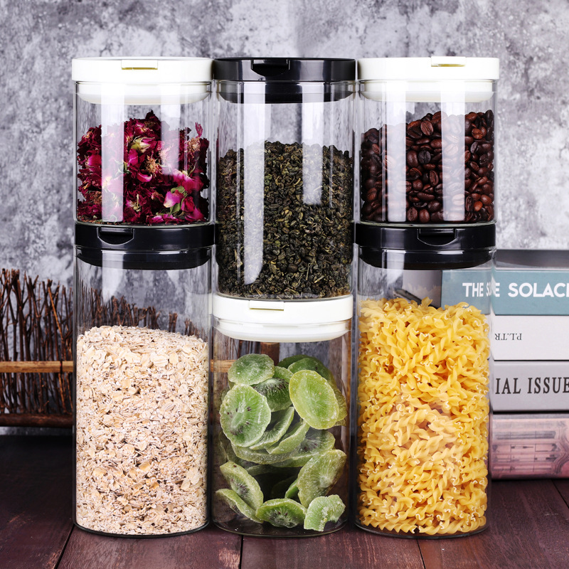 Environment friendly borosilicate Cookie Candy honey food glass storage tank with BPA free plastic cover