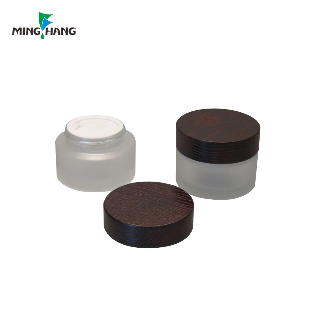Environmental 30g 50g  Cosmetic Package Glass Cream Facial Jars With Bamboo Cap