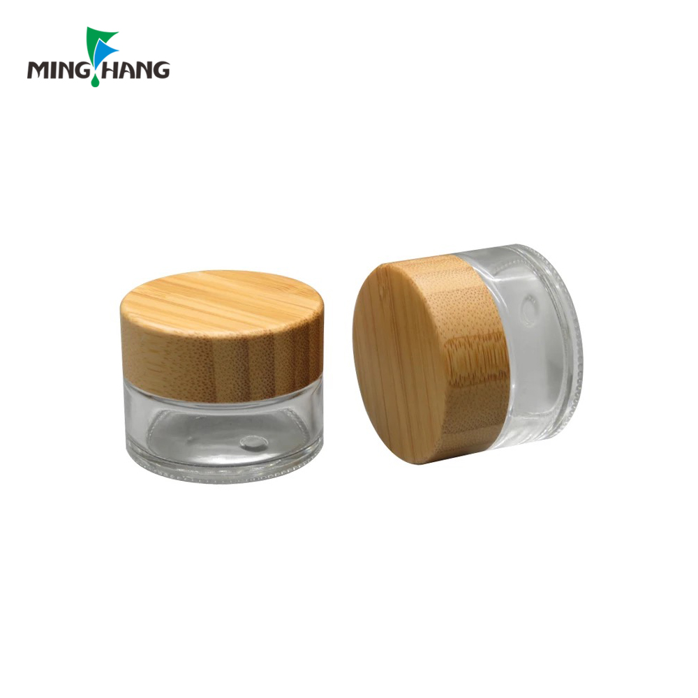 Environmental 30g 50g Cosmetic Package Glass Cream Facial Jars With Bamboo Cap