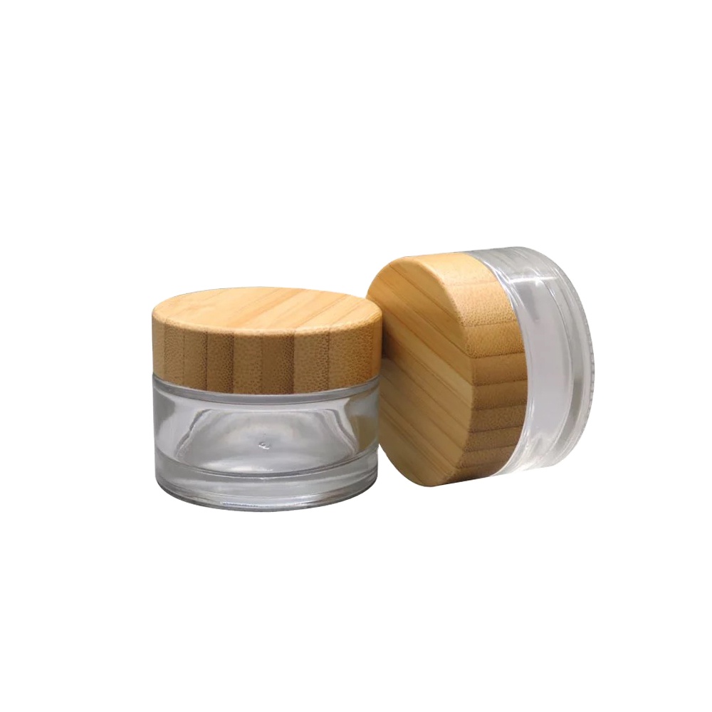 Environmental 30g 50g Cosmetic Package Glass Cream Facial Jars With Bamboo Cap