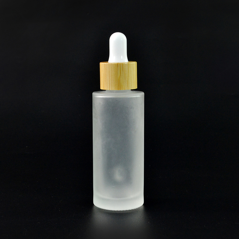 Environmental Bamboo Wooden Lid flat shoulder clear frosted glass essential oil dropper bottle 30ml 50ml
