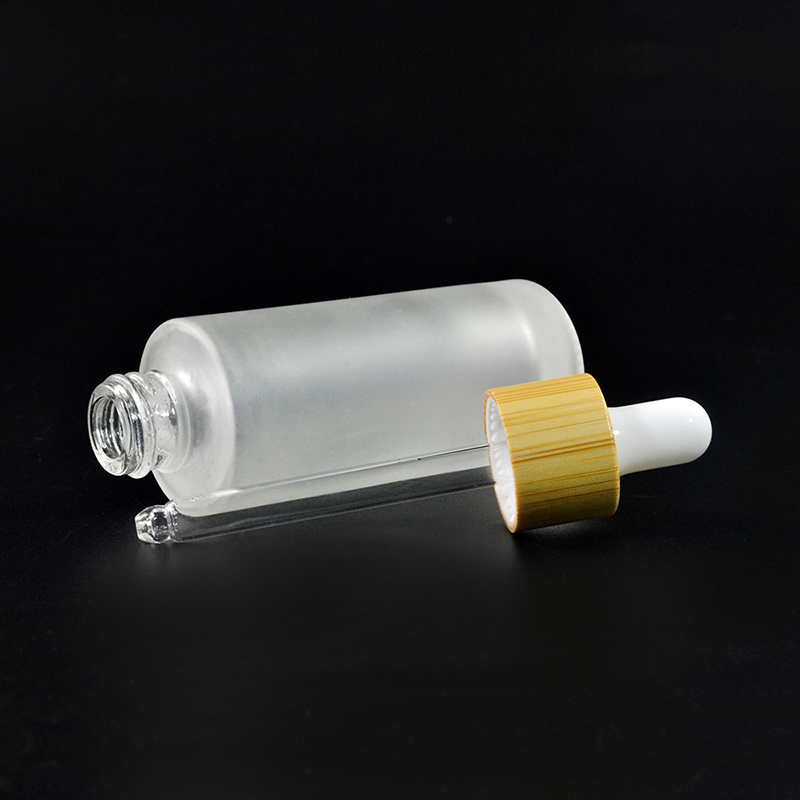 Environmental Bamboo Wooden Lid flat shoulder clear frosted glass essential oil dropper bottle 30ml 50ml