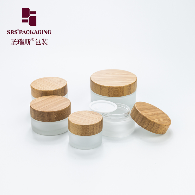 Environmental Cosmetics Packaging 15g 30g 50g 100g Clear Frosted Glass Cream Jar With Bamboo Lid