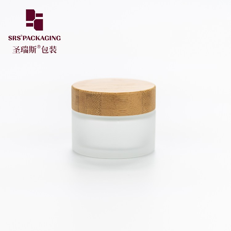Environmental Cosmetics Packaging 15g 30g 50g 100g Clear Frosted Glass Cream Jar With Bamboo Lid