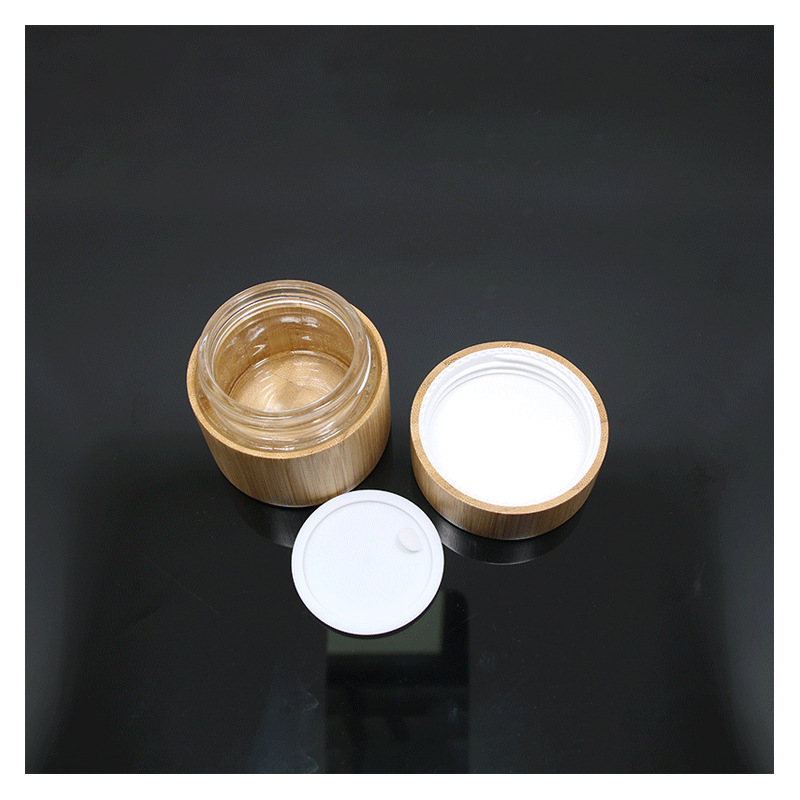 Environmental and eco friendly empty bamboo outer glass liner cosmetic packaging cosmetic cream jar