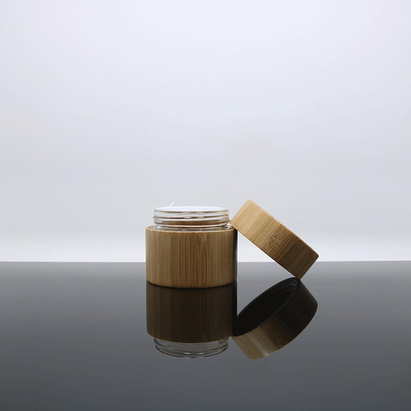Environmental and eco friendly empty bamboo outer glass liner cosmetic packaging cosmetic cream jar